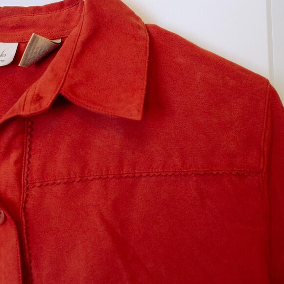 Western VTG Faux Suede Shirt Pumpkin Rick Rack Autumn M Petite | True Autumn - Picture 2 of 10
